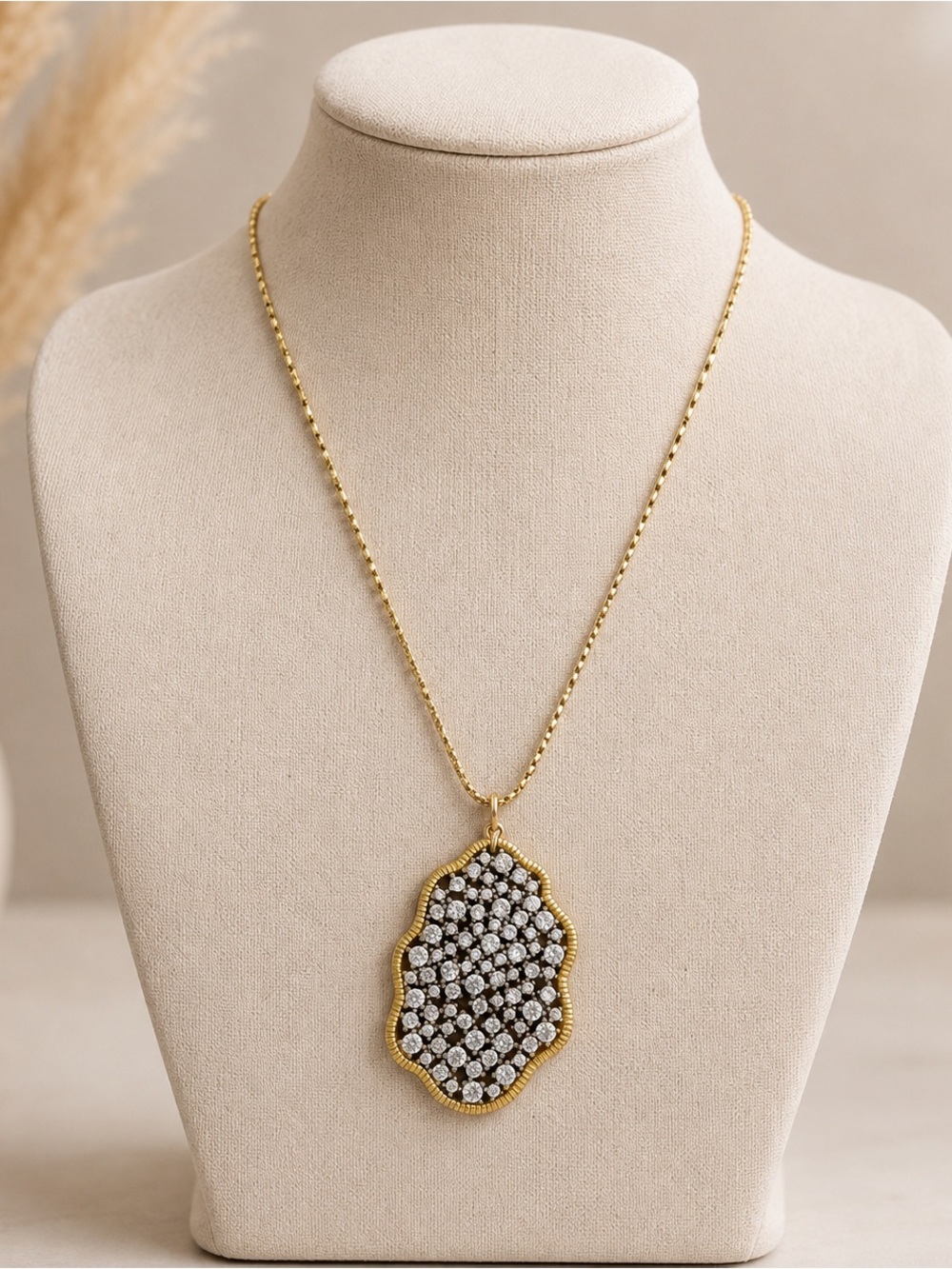 Freida Rothman Gold Crystal Pavé Pendant Necklace - Elegant Women's Jewelry